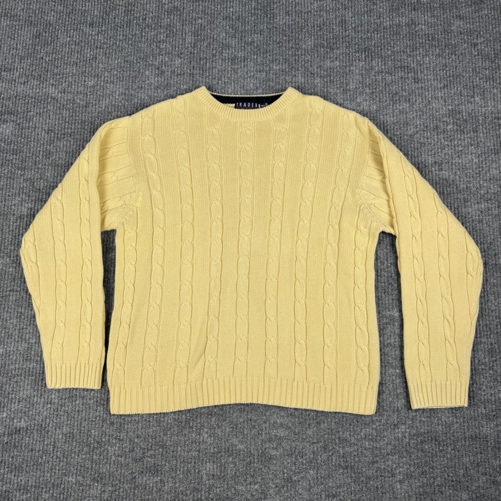 Vtg 90s Trader Bay Sears Sweater Mens M Cotton Cable Knit Crewneck Preppy Ivy